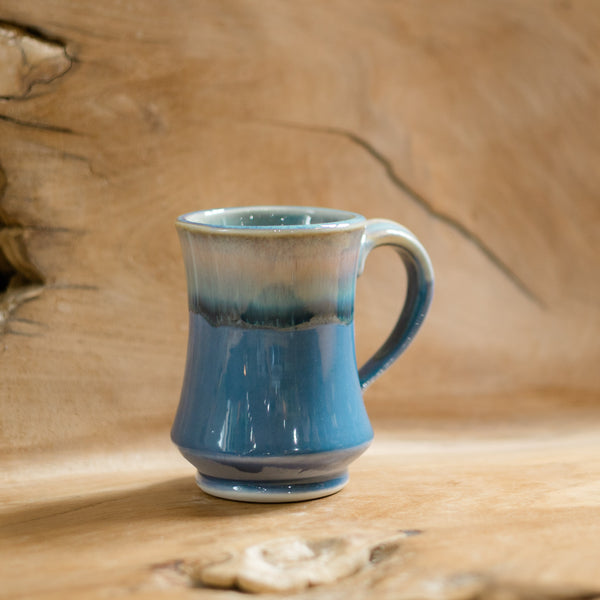 Pedestal Mug handmade by Georgetown Pottery in Maine in Blue Hamada pattern