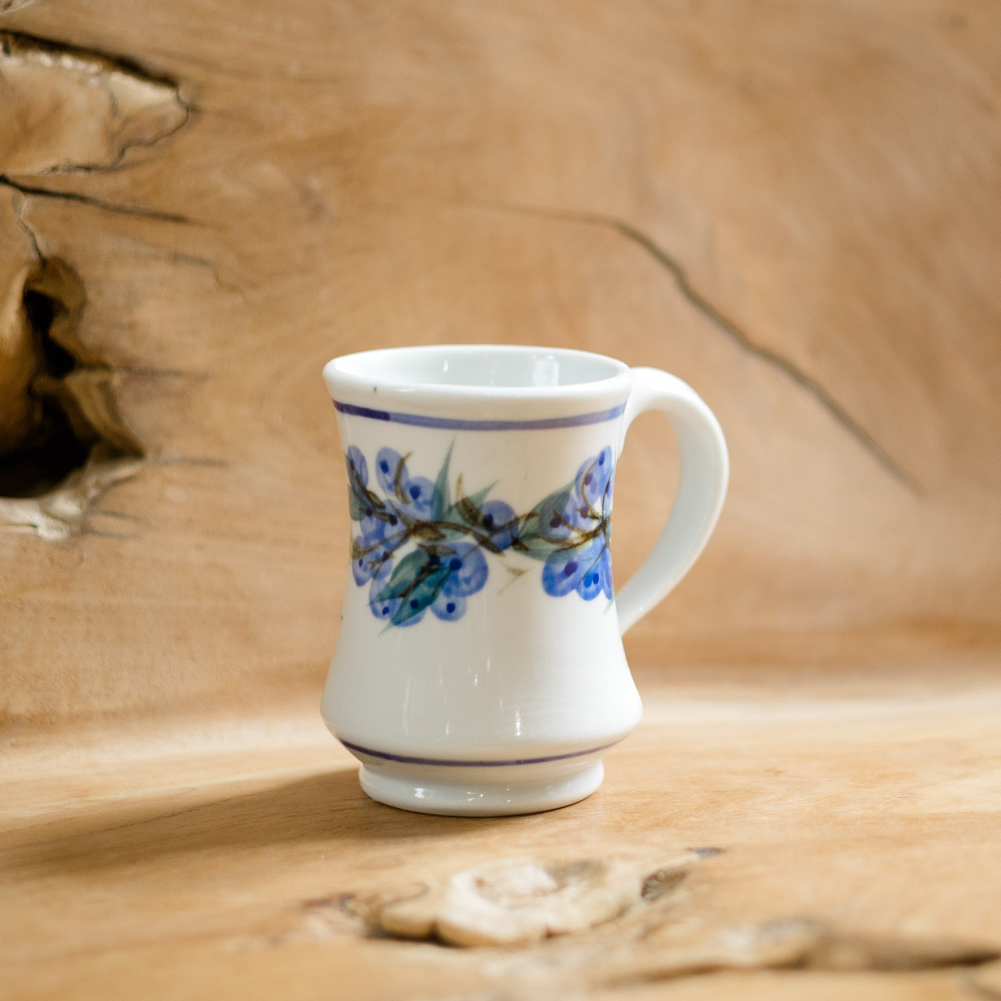 Pedestal Mug in Blueberry pattern made by Georgetown Pottery in Maine 