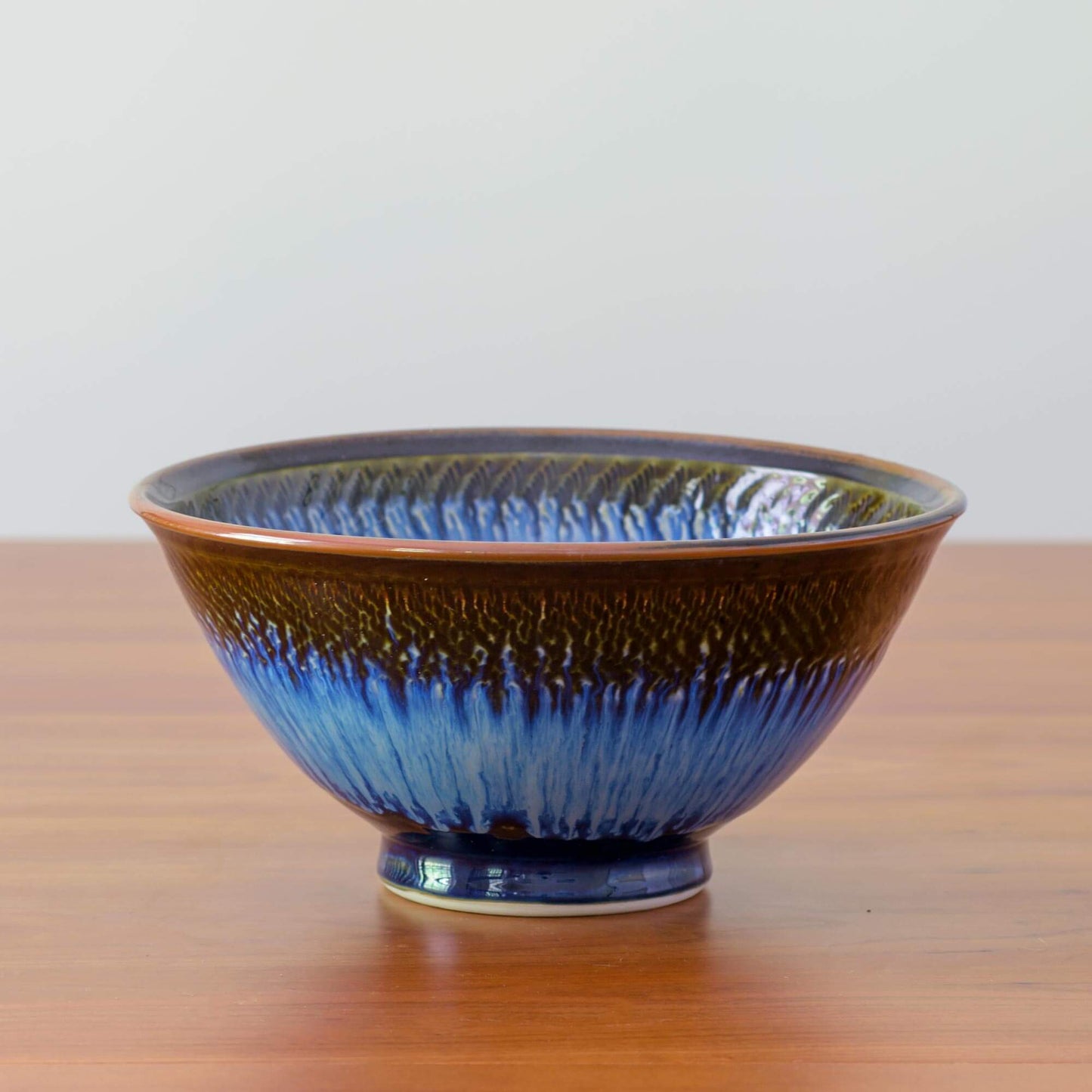 Handmade Pottery Popcorn Bowl in Blue Hamada pattern made by Georgetown Pottery in Maine