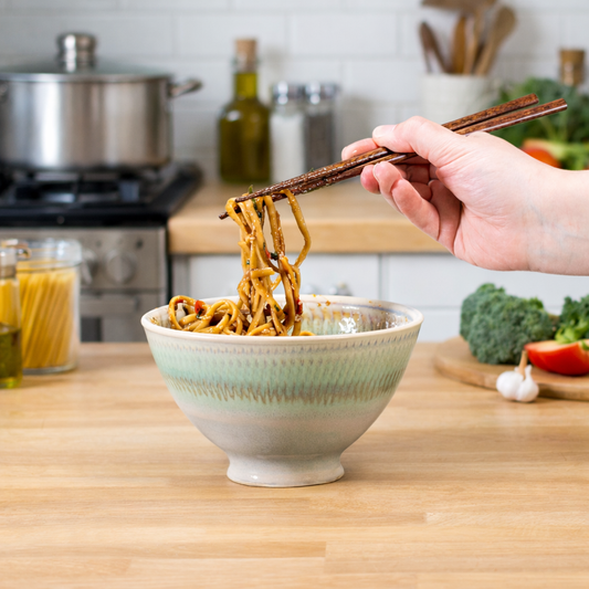 Ceramic Rice & Noodle Bowl in Ivory Green handmade by Georgetown Pottery in Maine