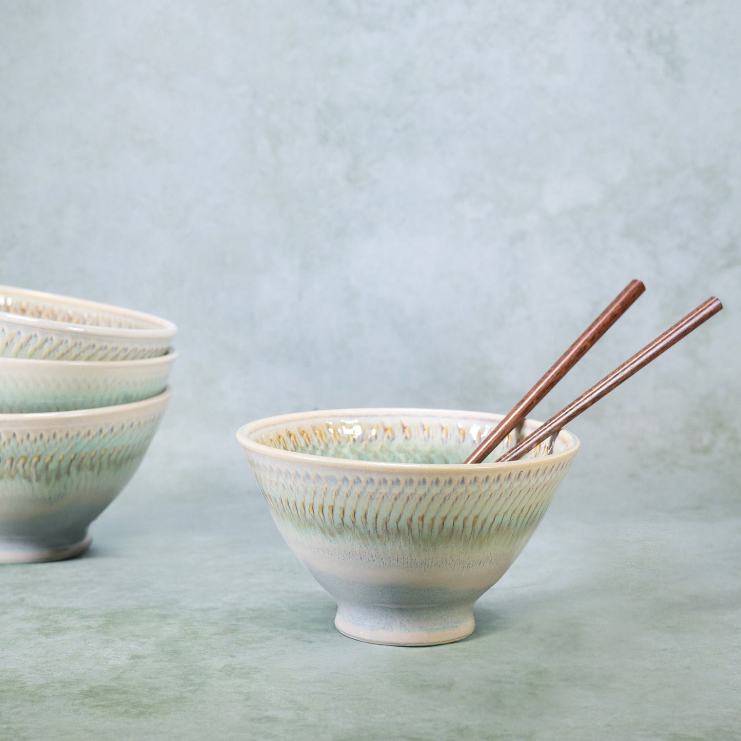 Ceramic Rice & Noodle Bowl in Ivory Green handmade by Georgetown Pottery in Maine