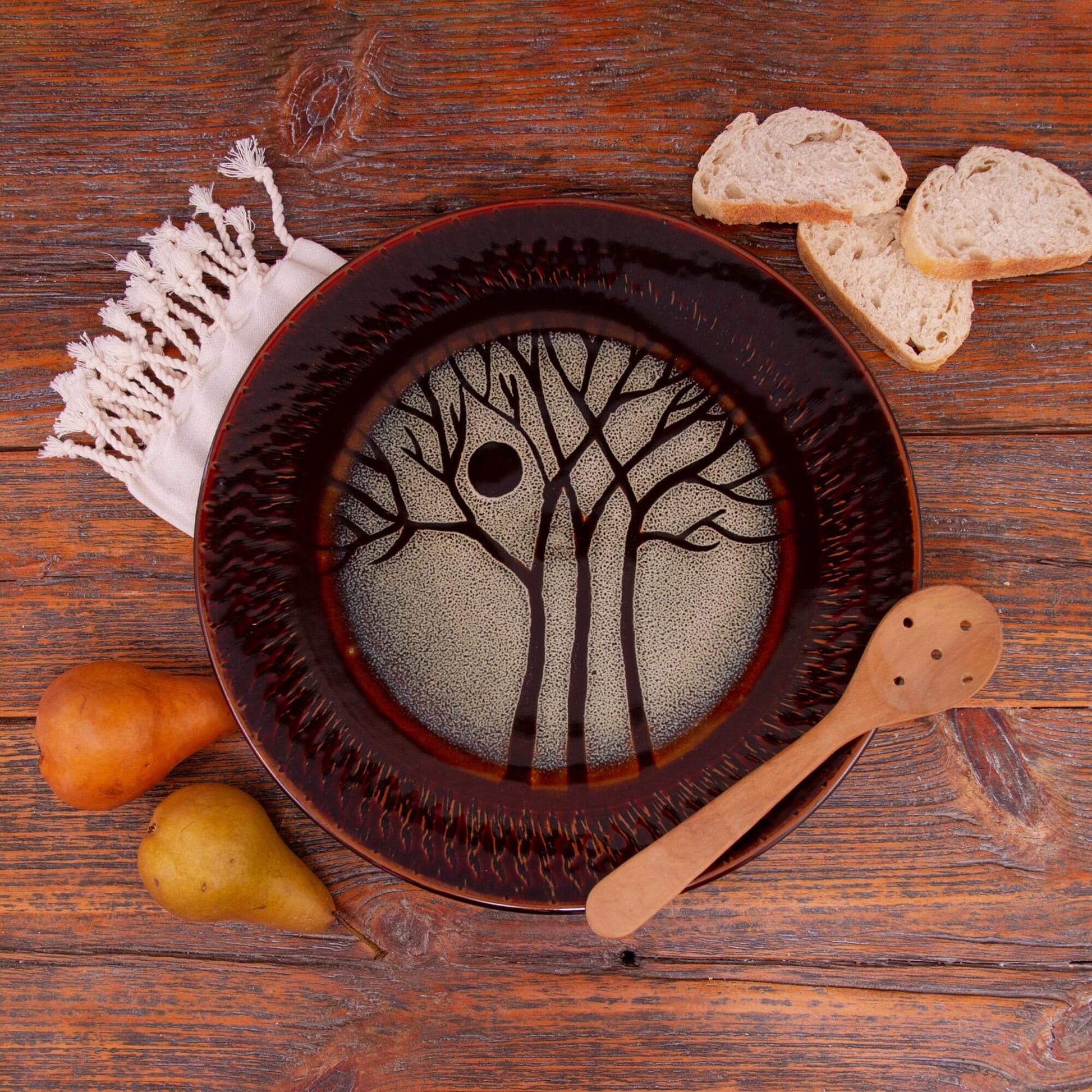 Handmade Pottery 15" Rimless Platter in Hamada Tree pattern made by Georgetown Pottery in Maine