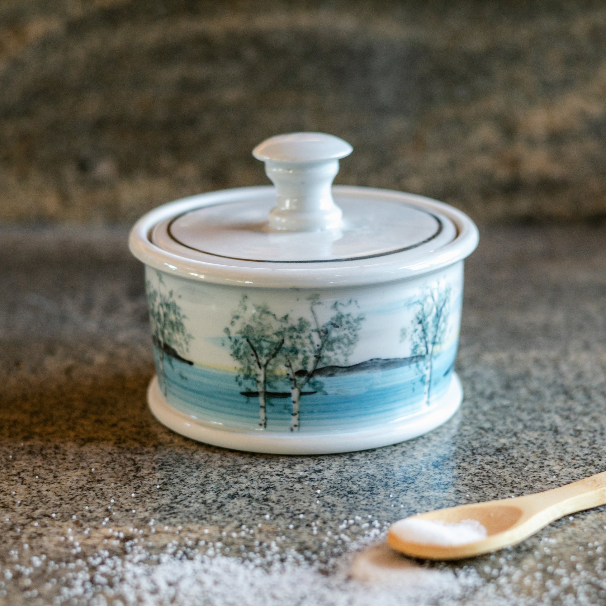 Handmade ceramic Salt Cellar in Birch Point pattern made by Georgetown Pottery in Maine