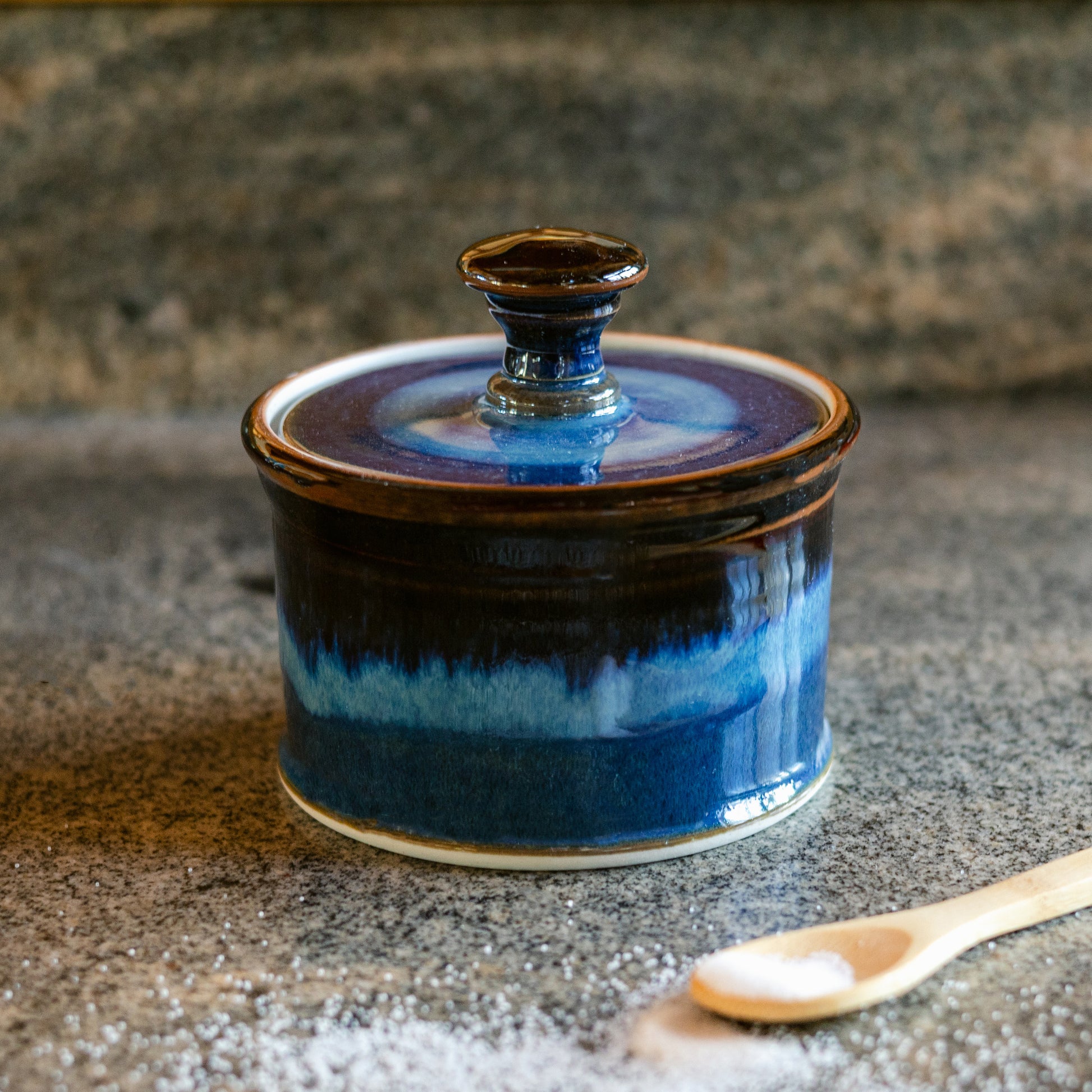 Handmade ceramic Salt Cellar in Blue Hamada made by Georgetown Pottery in Maine