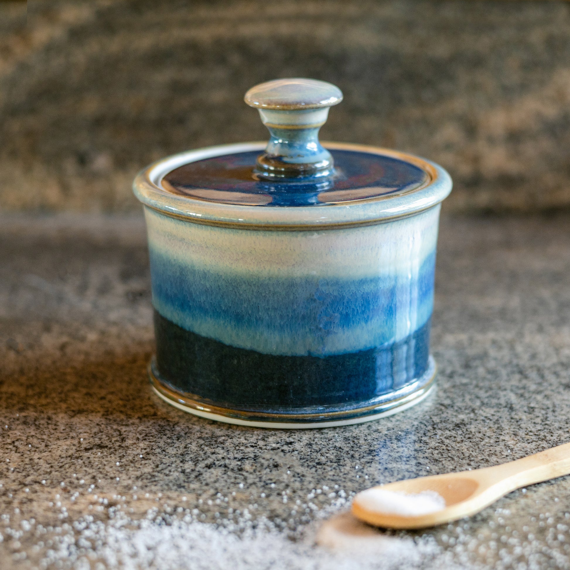Handmade ceramic Salt Cellar in Cobalt made by Georgetown Pottery in Maine
