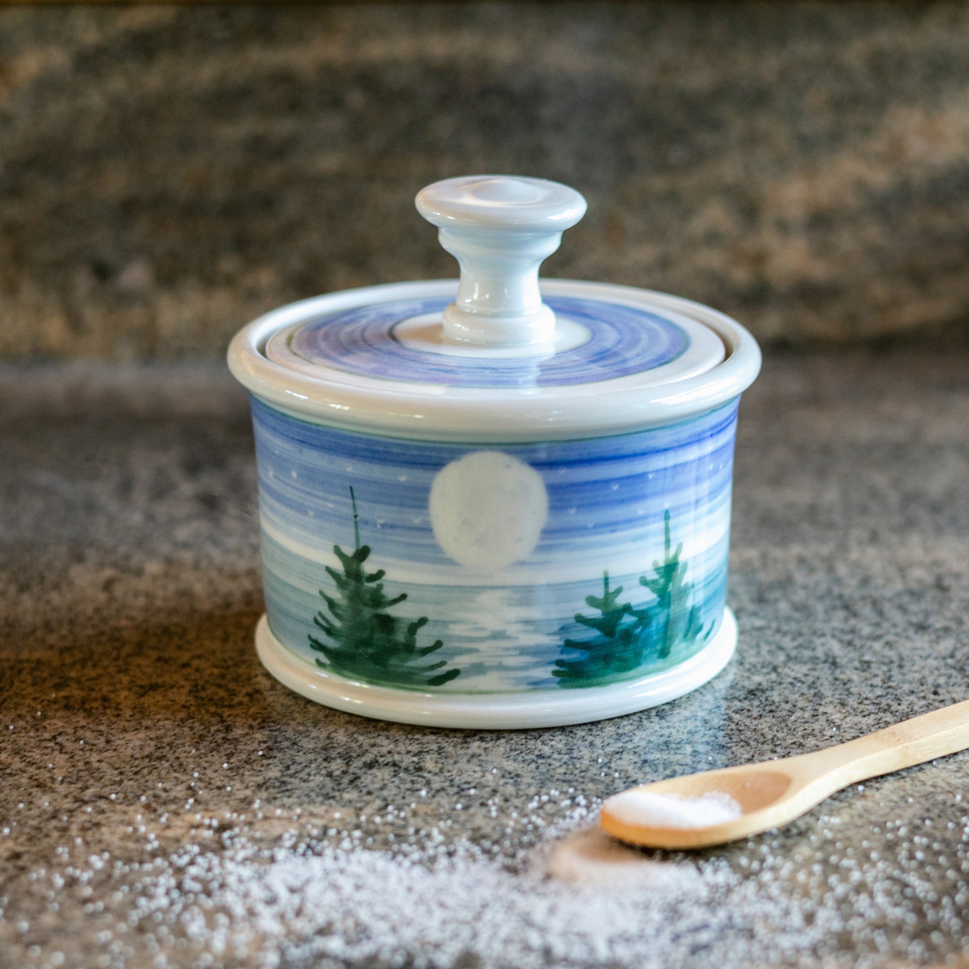Handmade ceramic Salt Cellar in Moon pattern made by Georgetown Pottery in Maine