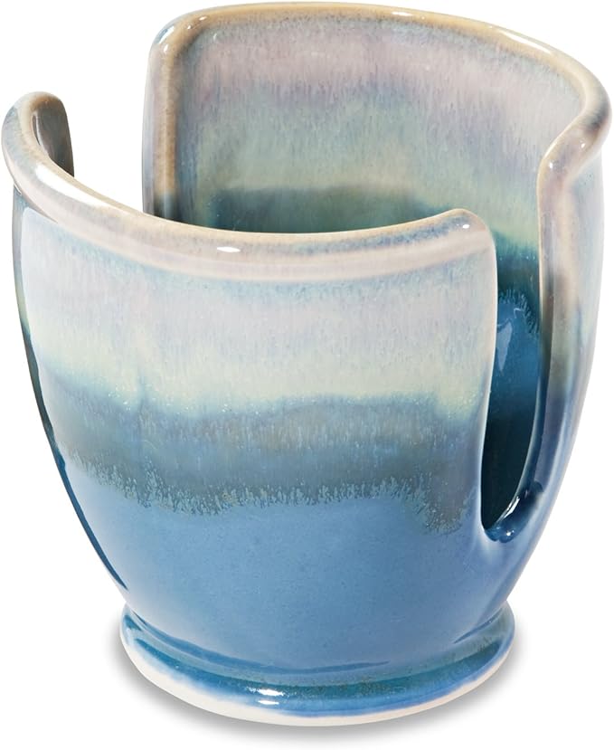 Handmade spongeholder in Blue Oribe pattern made by Georgetown Pottery in Maine