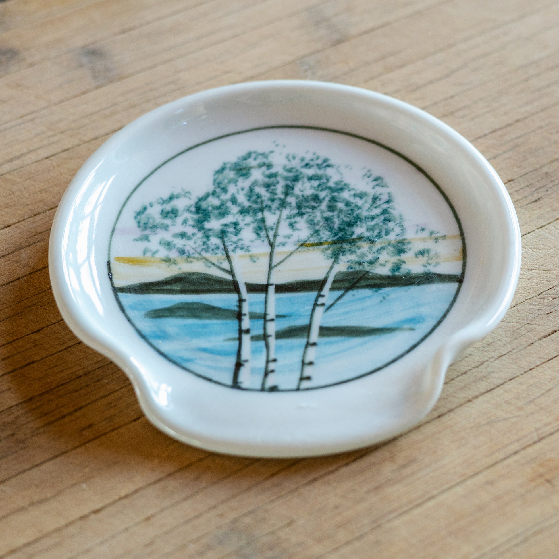 Handmade ceramic Spoon Rest in Birch Point pattern made by Georgetown Pottery in Maine