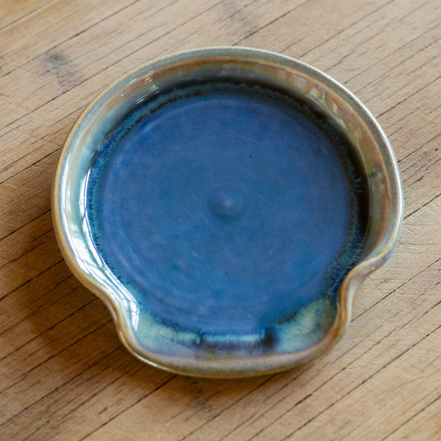 Handmade ceramic Spoon Rest in Blue Oribe made by Georgetown Pottery in Maine