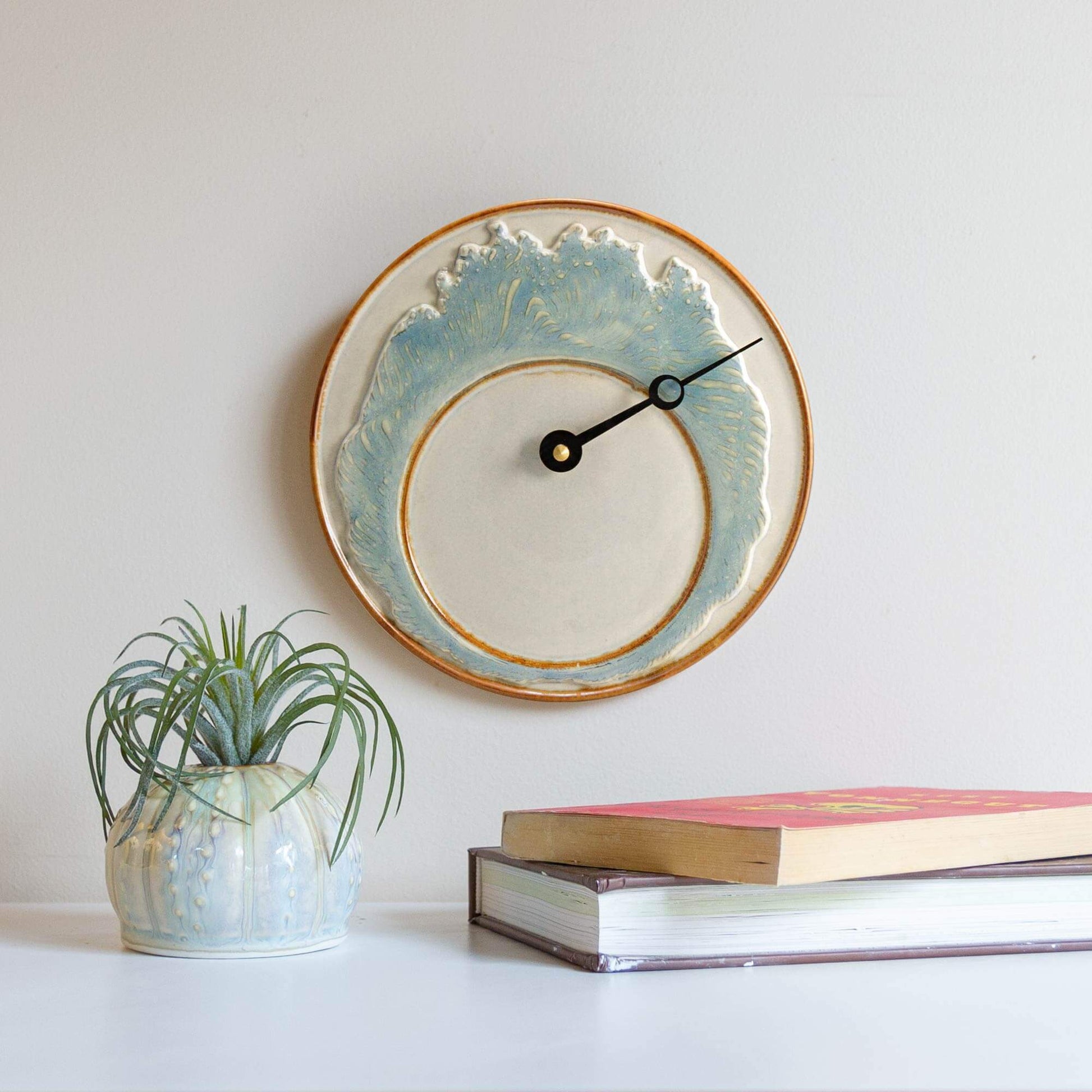 Handmade Pottery Tide Clock in Ivory Wave pattern made by Georgetown Pottery in Maine