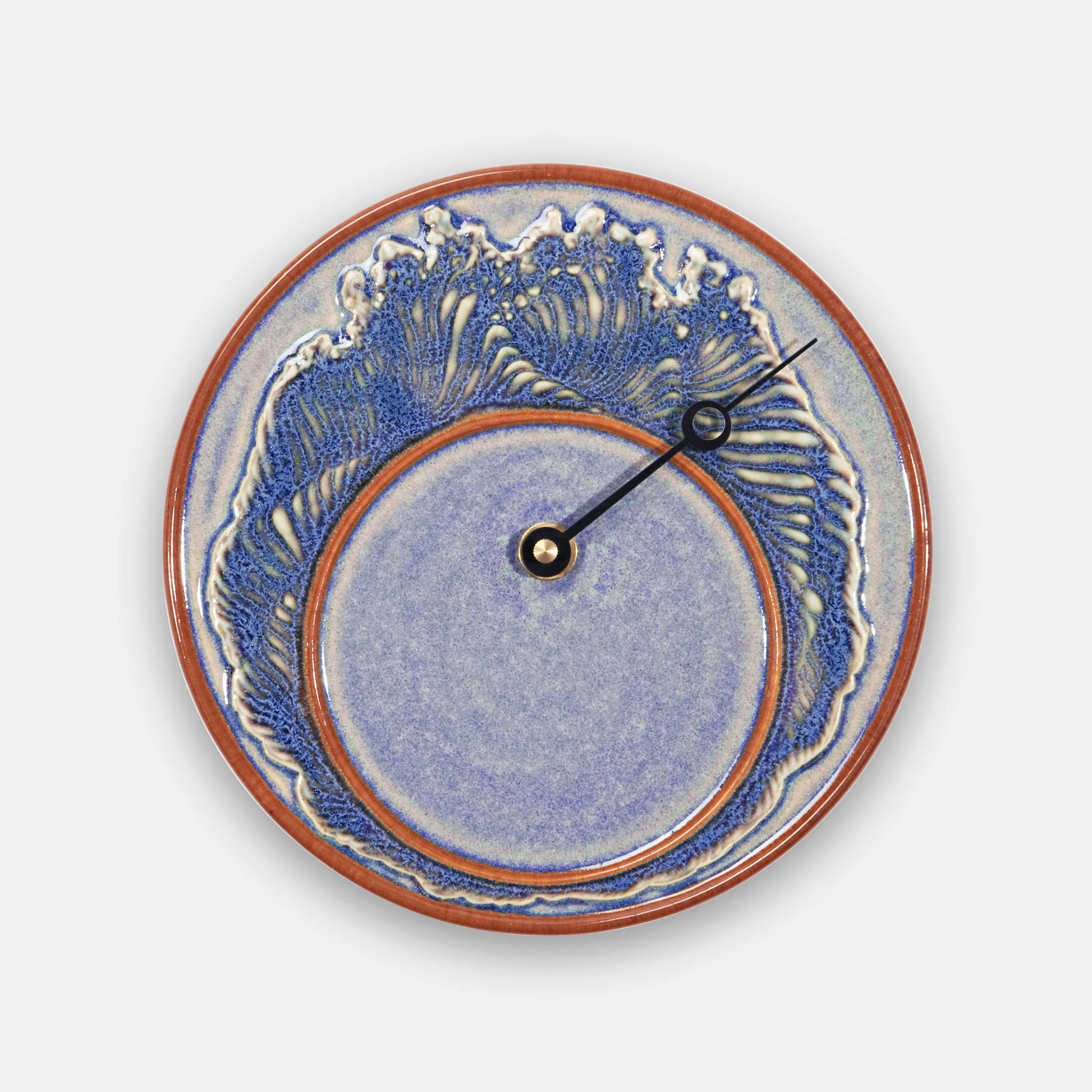 Handmade Pottery Tide Clock in Purple Wave pattern made by Georgetown Pottery in Maine