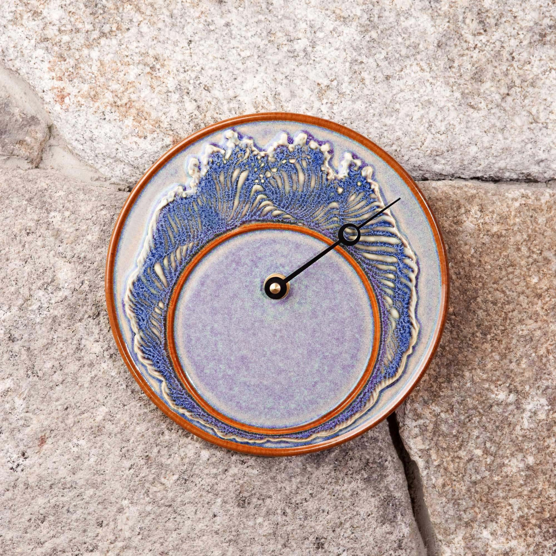 Handmade Pottery Tide Clock in Purple Wave pattern made by Georgetown Pottery in Maine