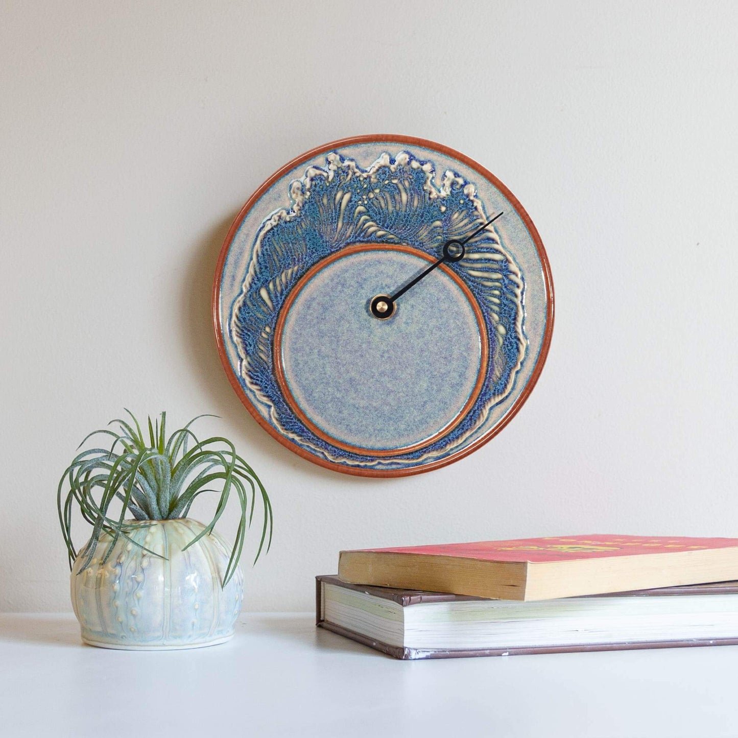 Handmade Pottery Tide Clock in Purple Wave pattern made by Georgetown Pottery in Maine