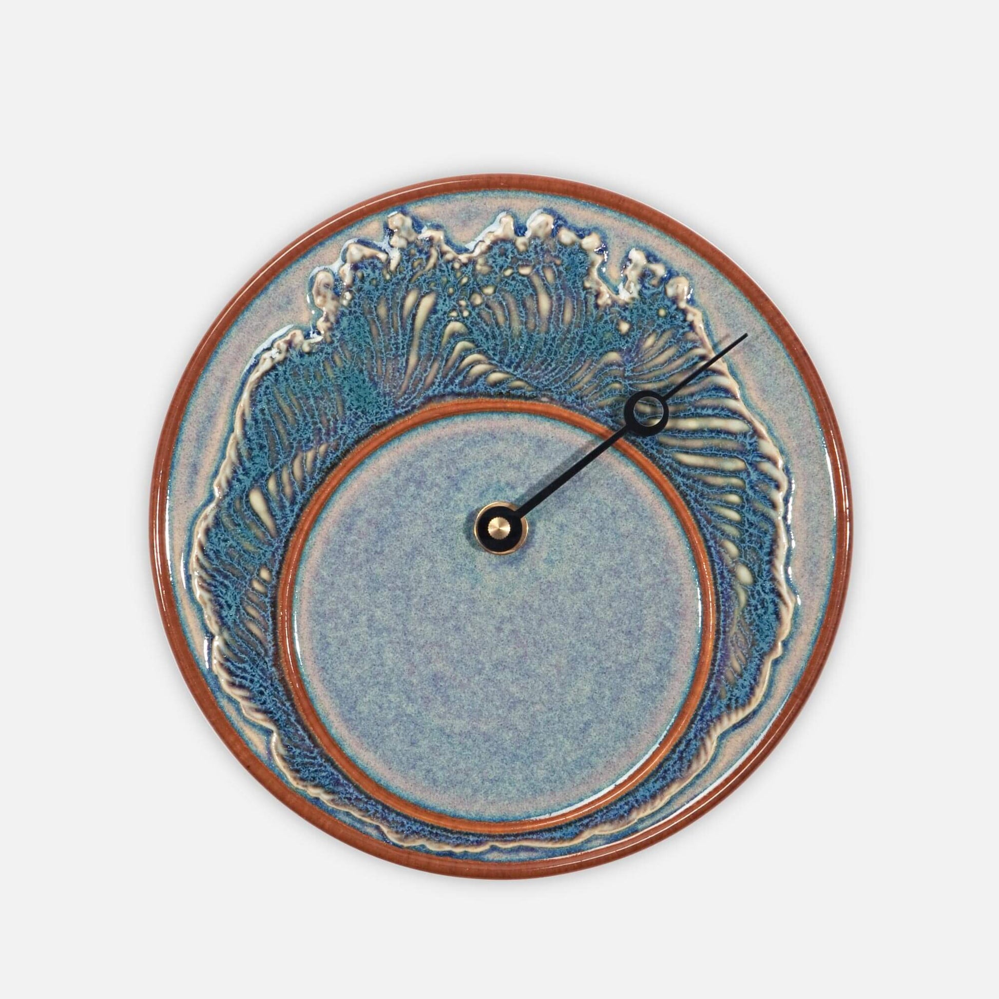 Handmade Pottery Tide Clock in Purple Wave pattern made by Georgetown Pottery in Maine