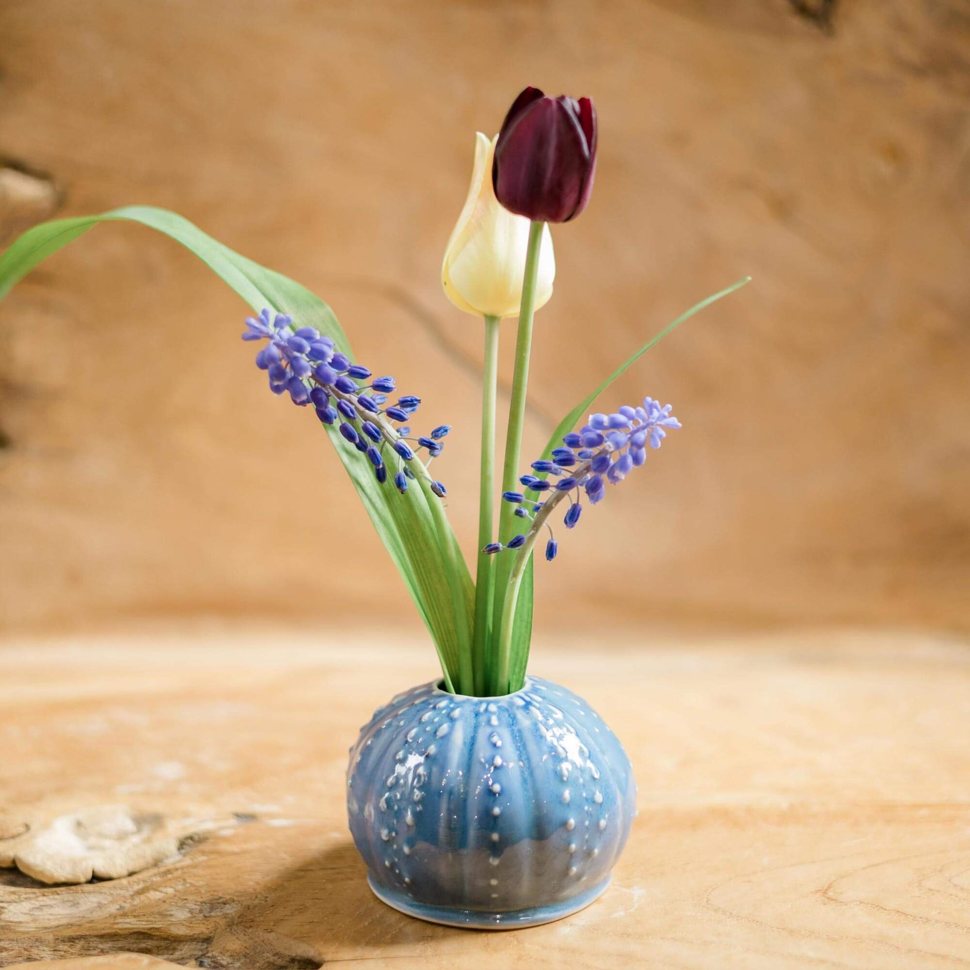 Urchin Ikebana Vase in Blue Glaze by Georgetown Pottery, made in Maine 