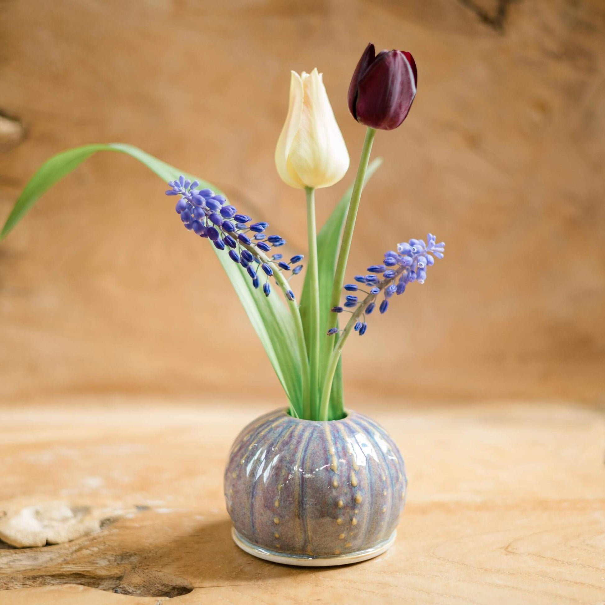 Urchin Ikebana Vase in Purple Glaze by Georgetown Pottery, made in Maine 