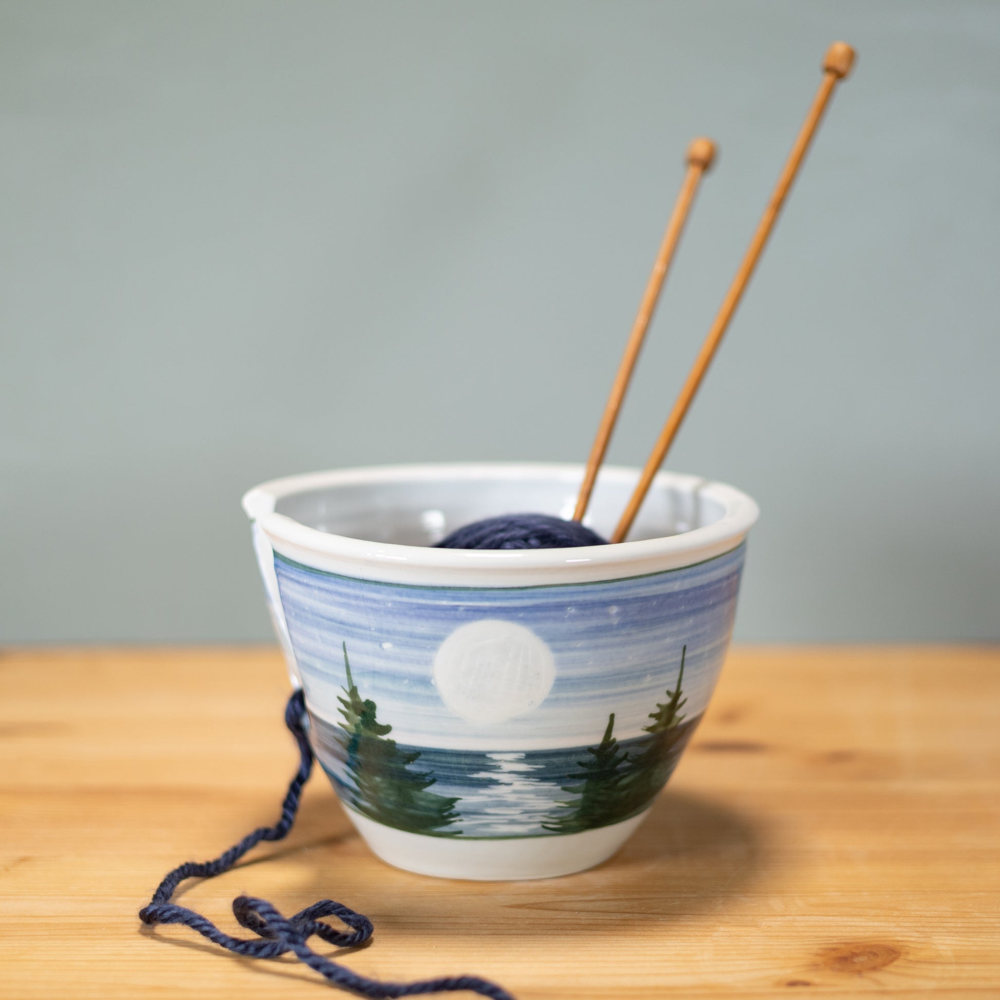 Handmade Pottery Yarn Bowl in Moon pattern made by Georgetown Pottery in Maine