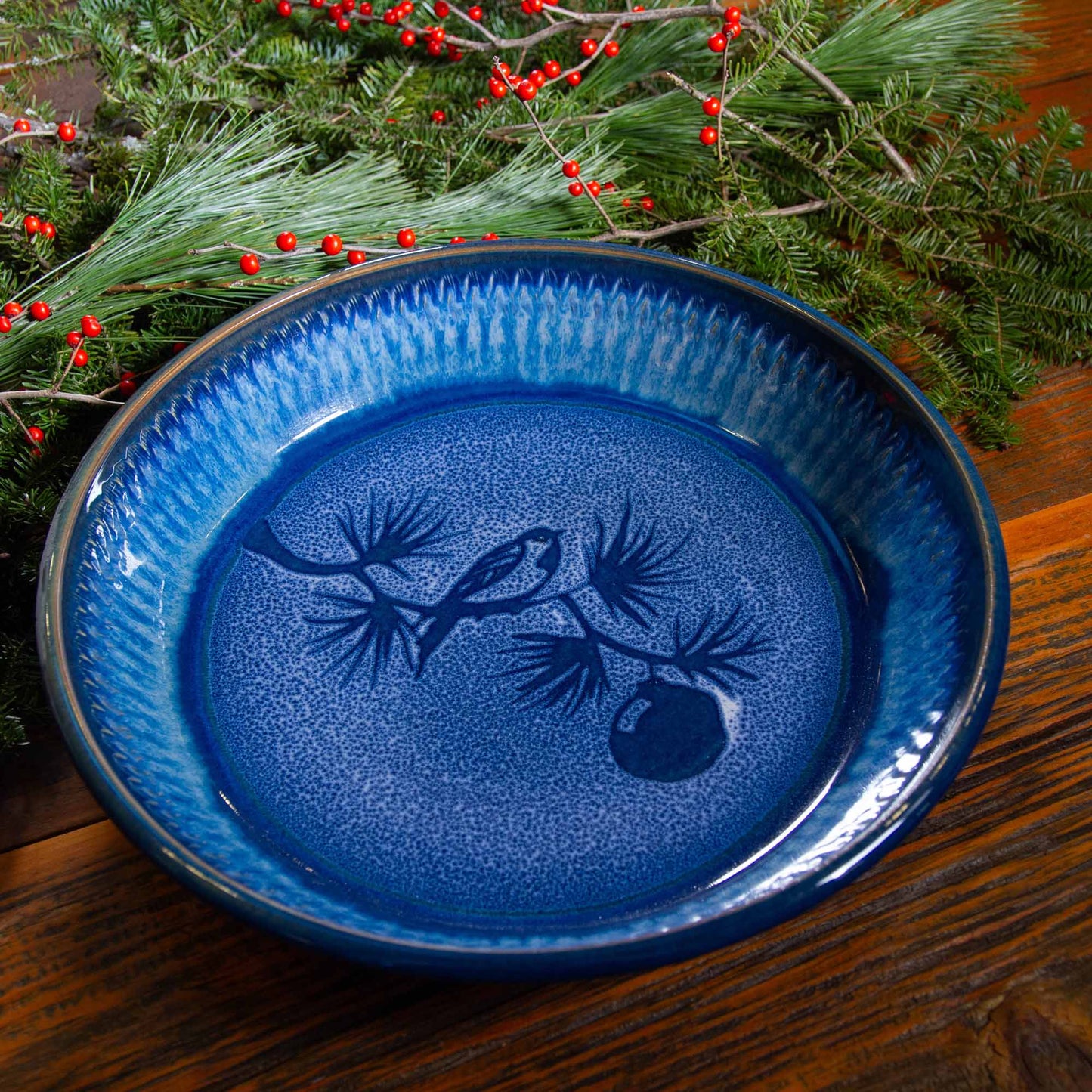 Harvest Bowl in Blue Christmas Chickadee