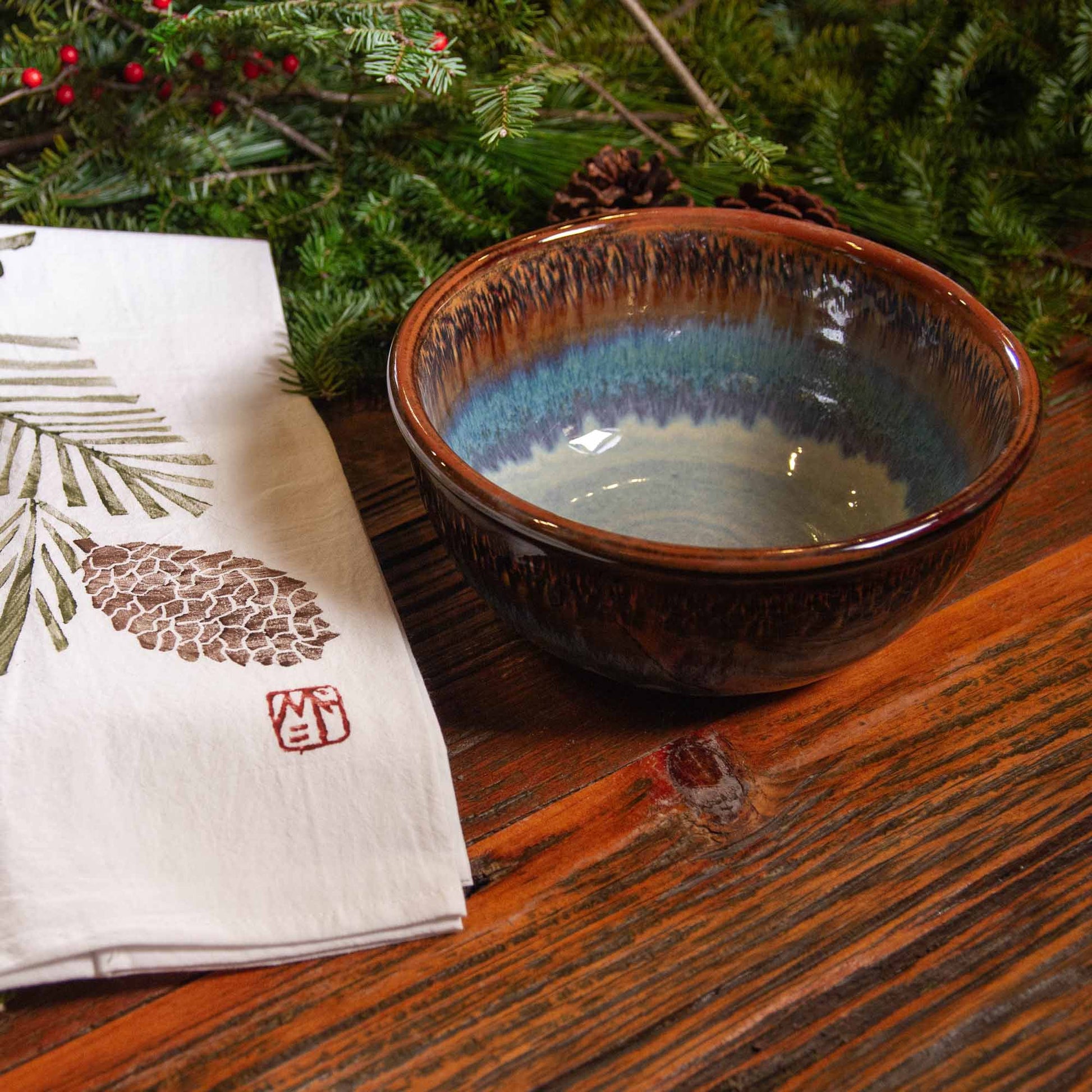 Pairing - Medium Mixing Bowl w/ Maine Made Towel (Pinecones) in Chattered Hamada Purple