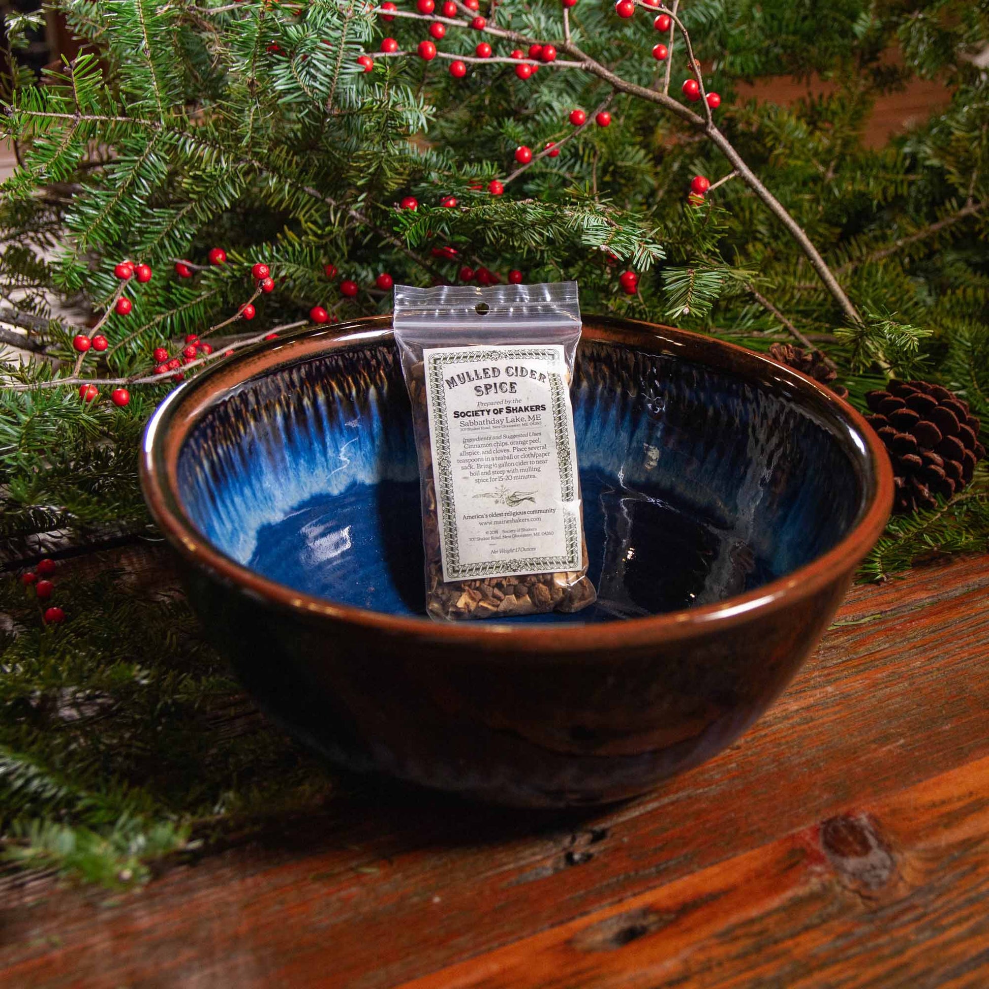 Pairing- Large Mixing Bowl w/ Maine Made Cider Mulling Mix - Our large mixing bowl is ALSO the perfect size for a punch bowl! in Chattered Blue Hamada