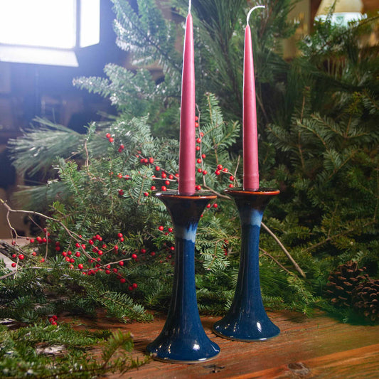 Pairing - Candlestick Holders w/ Maine Made Tapers in Blue Hamada