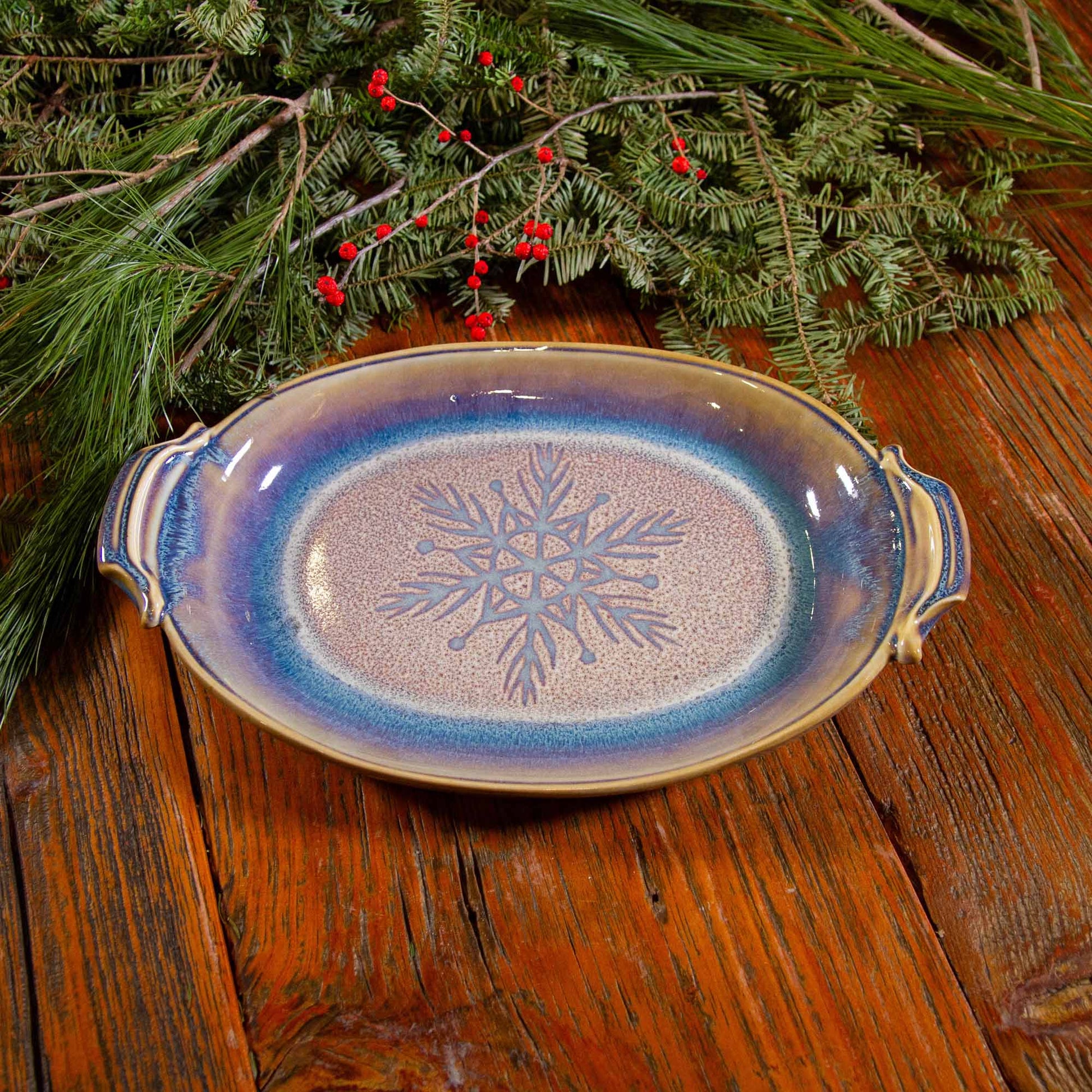 Oval Tray in Purple Snowflake