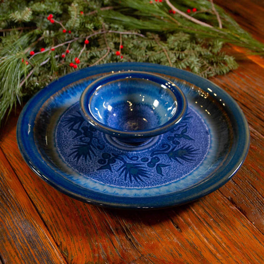 Large Chip & Dip Set in Chattered Blue Wreath