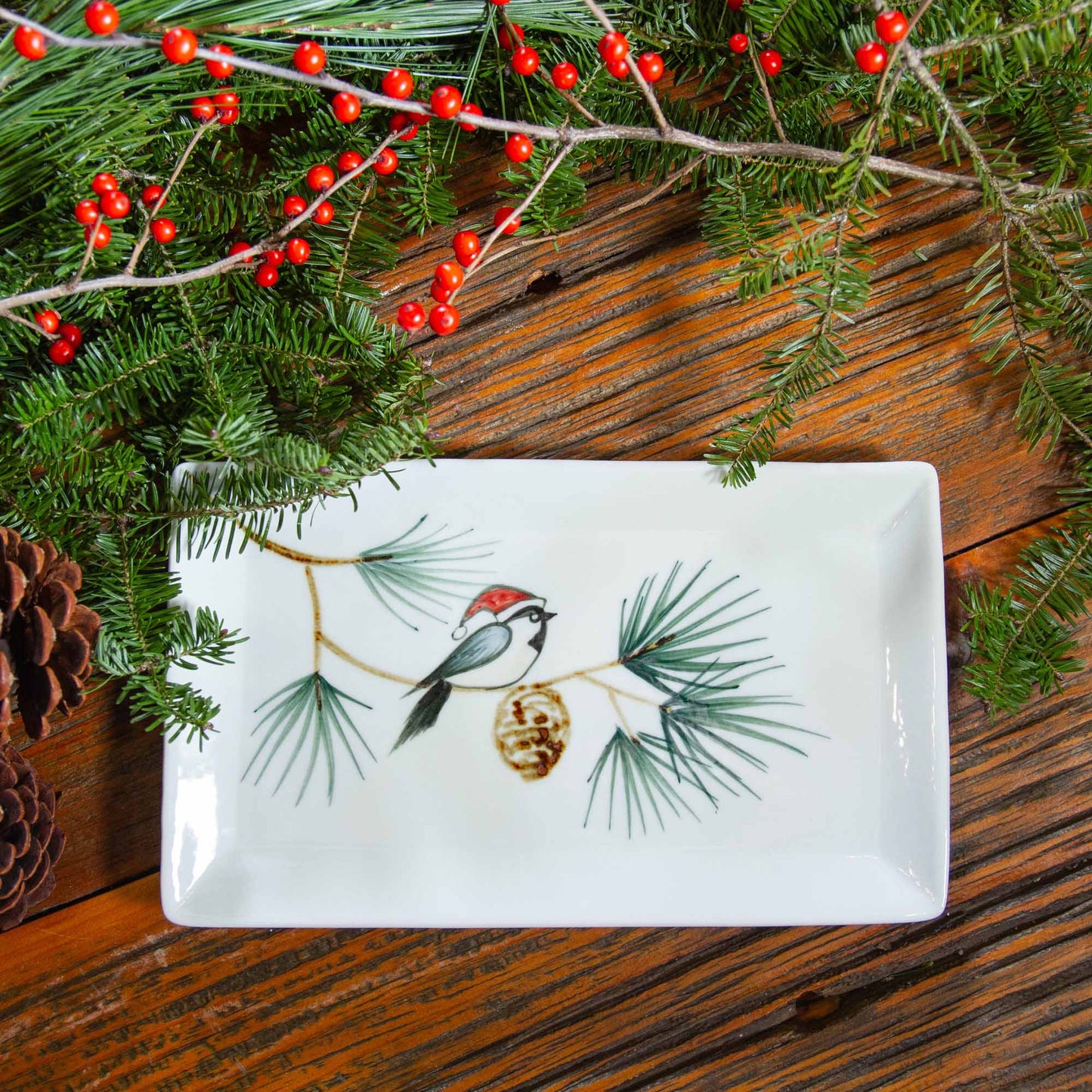 Tapas Plate in Brushwork Christmas Chickadee