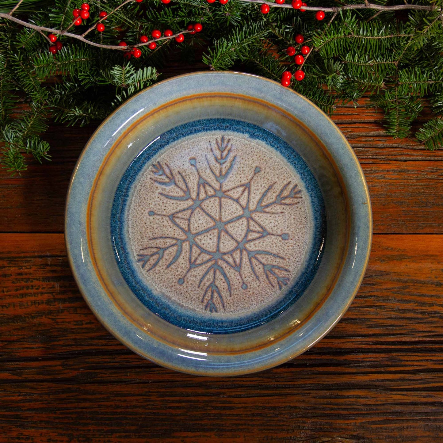 Pie Plate in Purple Snowflake w/ Rust