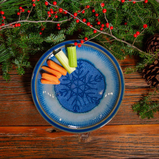 OOAK Appetizer Dishes in Chattered Blue Snowflake