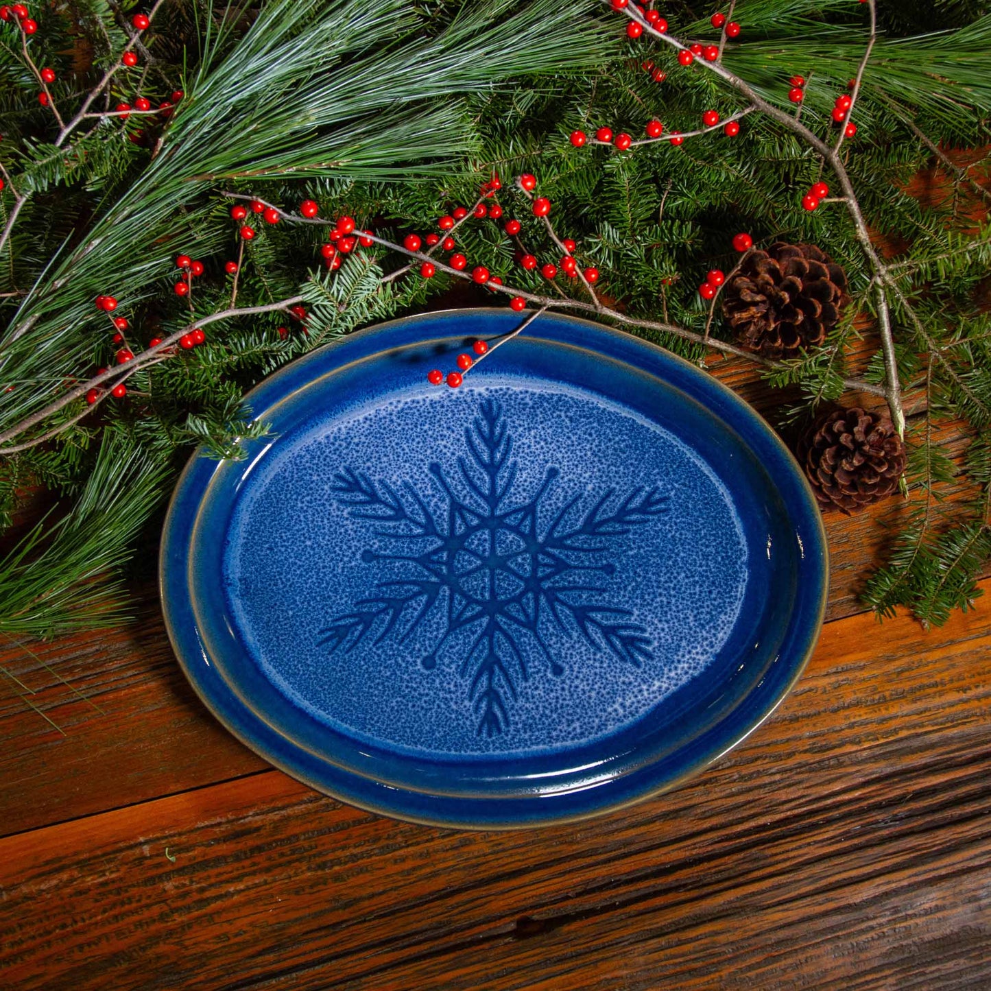 Oval Platter in Blue Snowflake