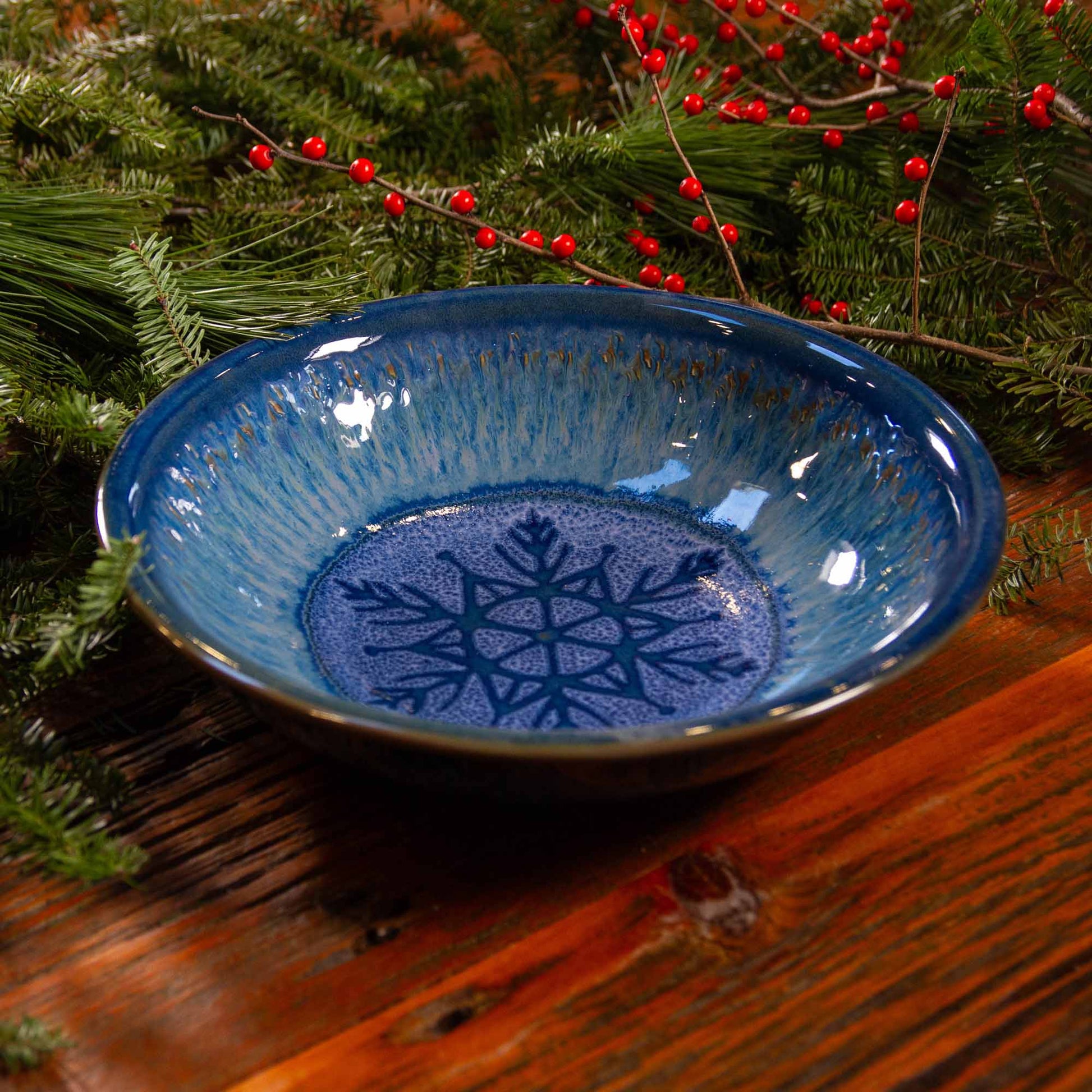 Small Serving Pasta Bowl in Chattered Blue Snowflake