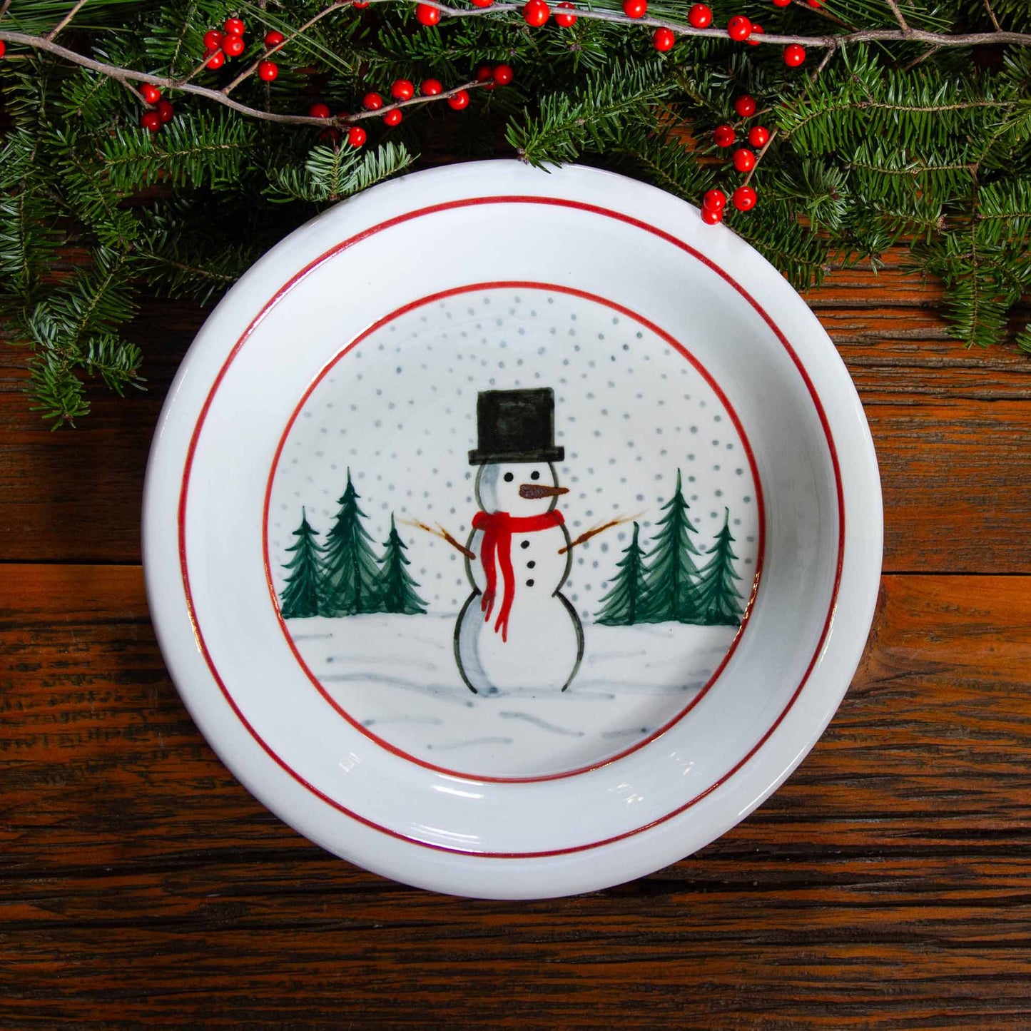 Pie Plate in Brushwork Snowman