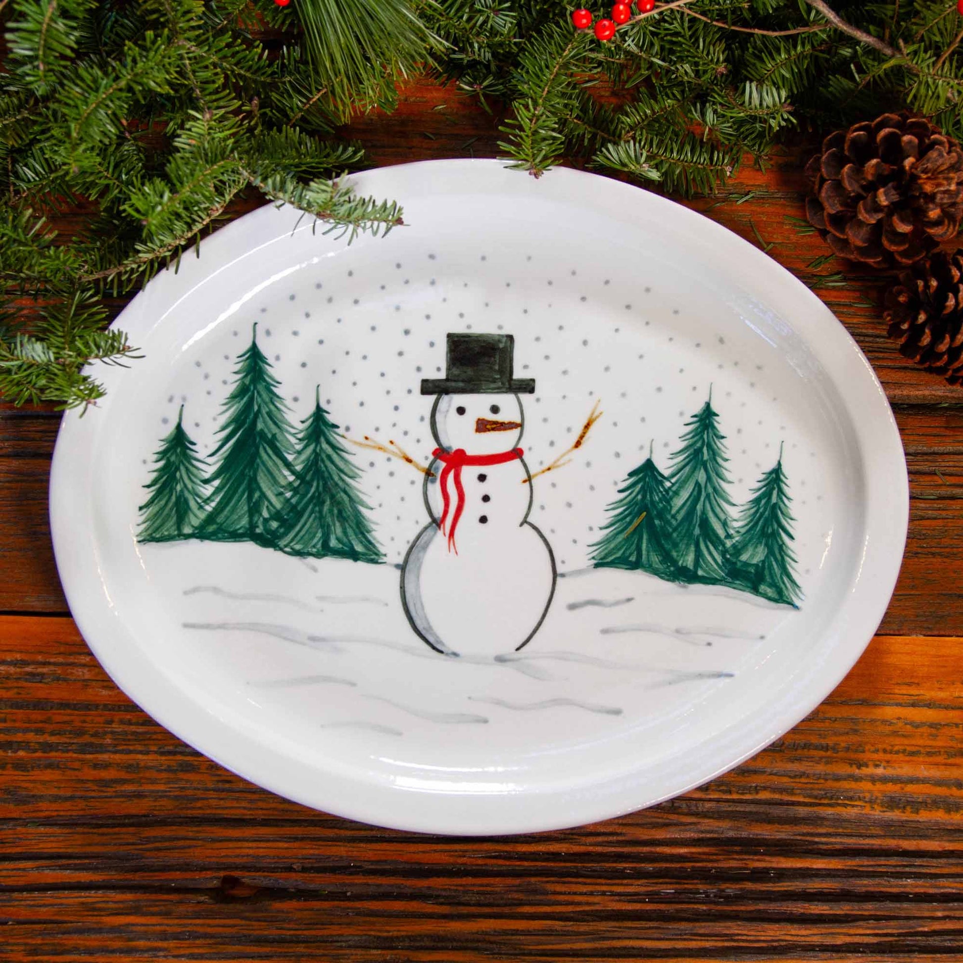 Oval Platter in Brushwork Snowman