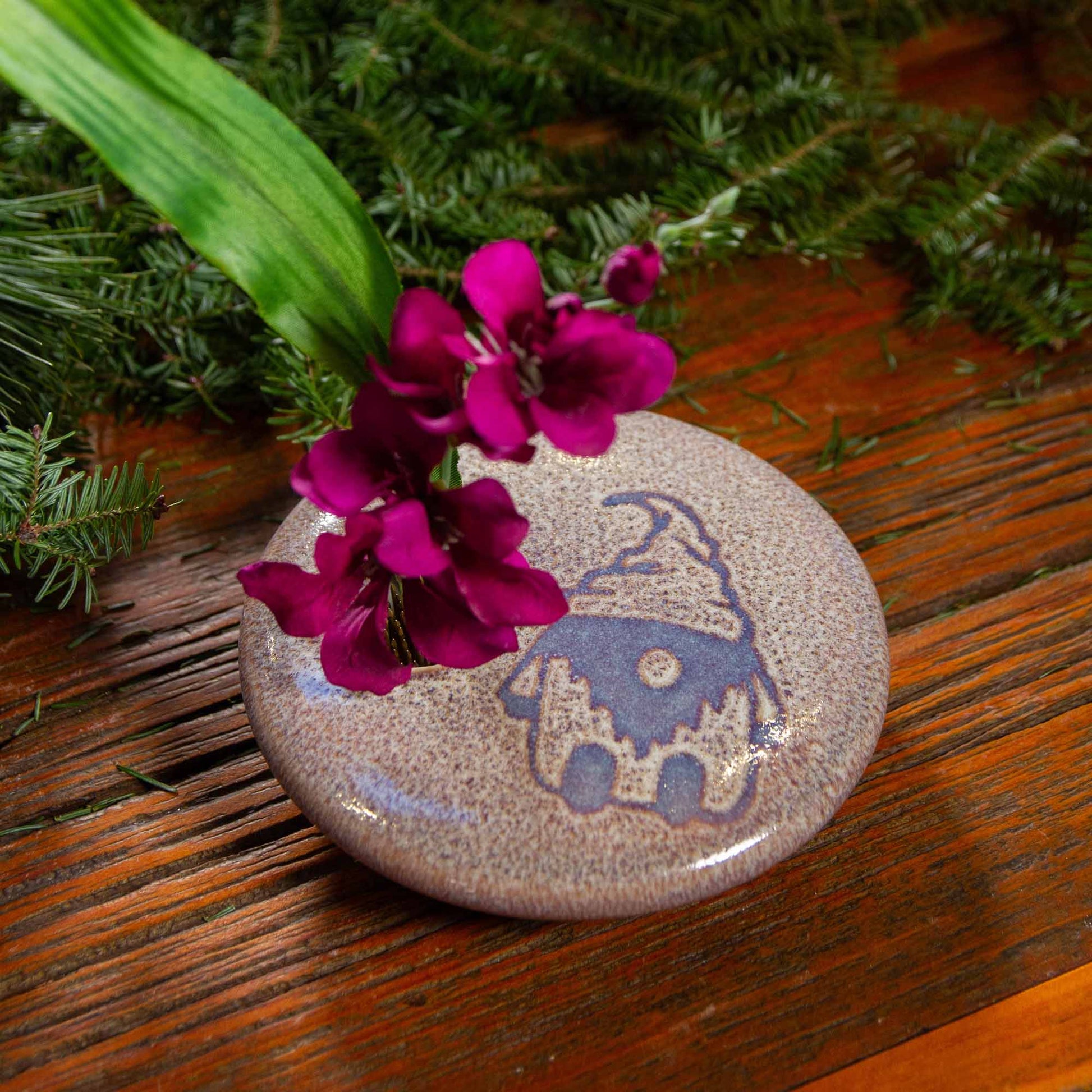 Large Round Ikebana in Purple Gnome
