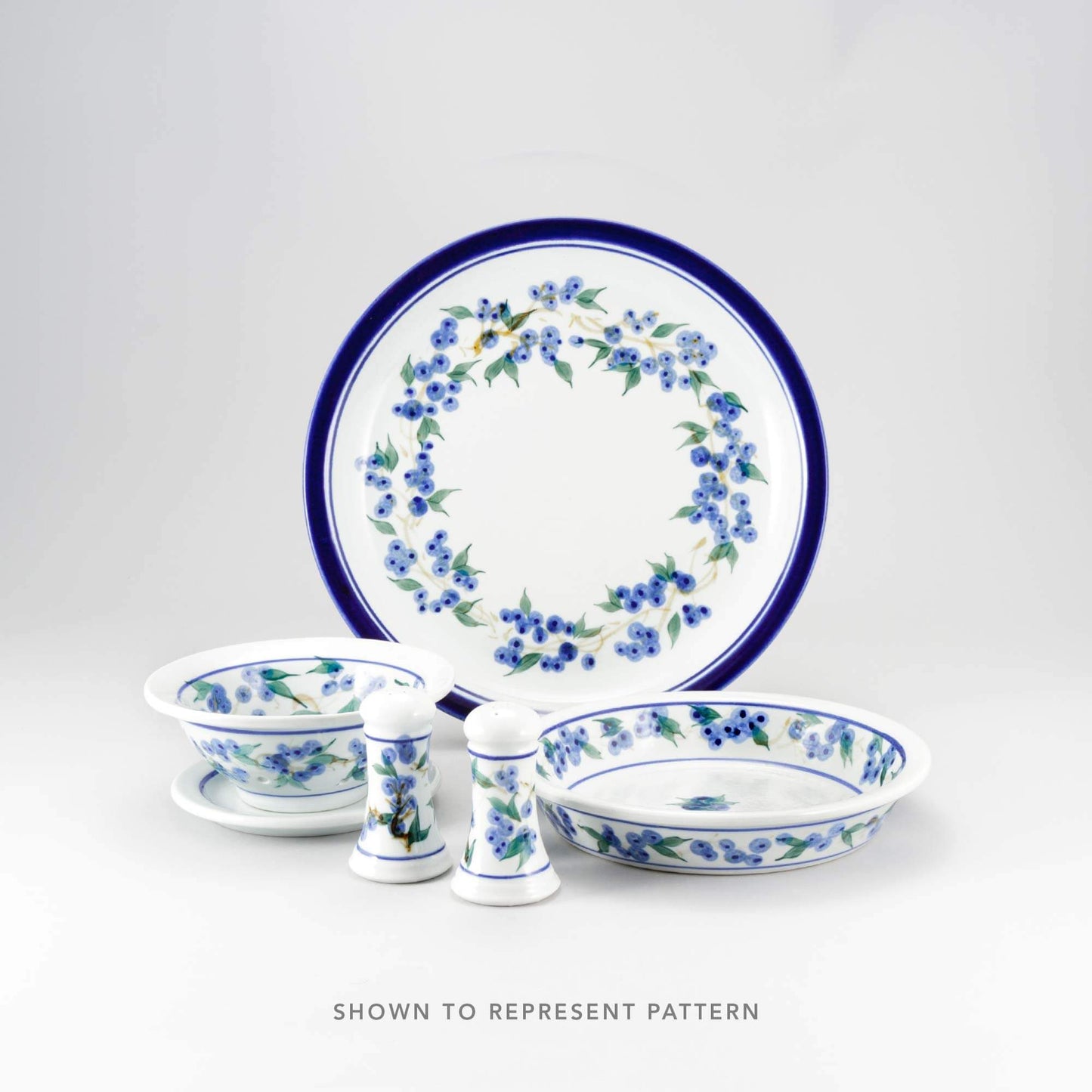 Handmade Pottery Brie Baker in Blueberry pattern made by Georgetown Pottery in Maine