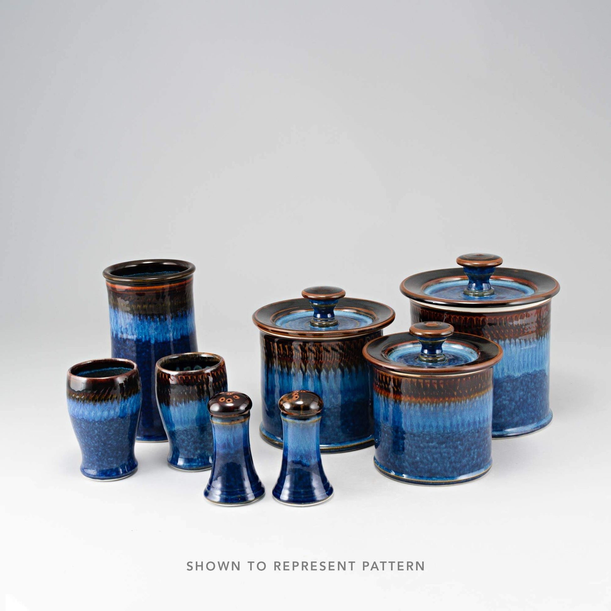 Handmade Pottery Toothbrush Holder in Blue Hamada pattern made by Georgetown Pottery in Maine