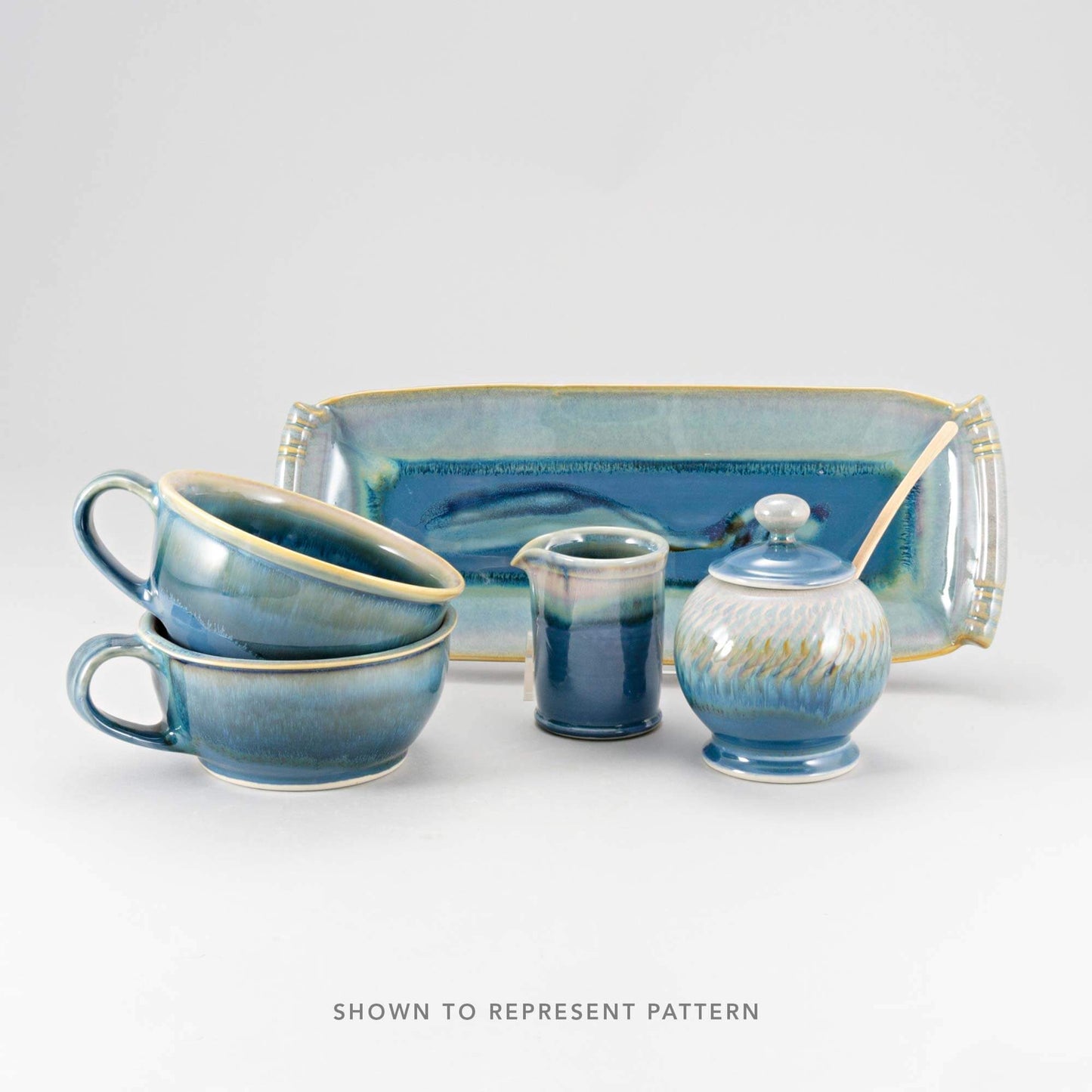 Handmade Pottery Popcorn Bowl in Blue Oribe pattern made by Georgetown Pottery in Maine