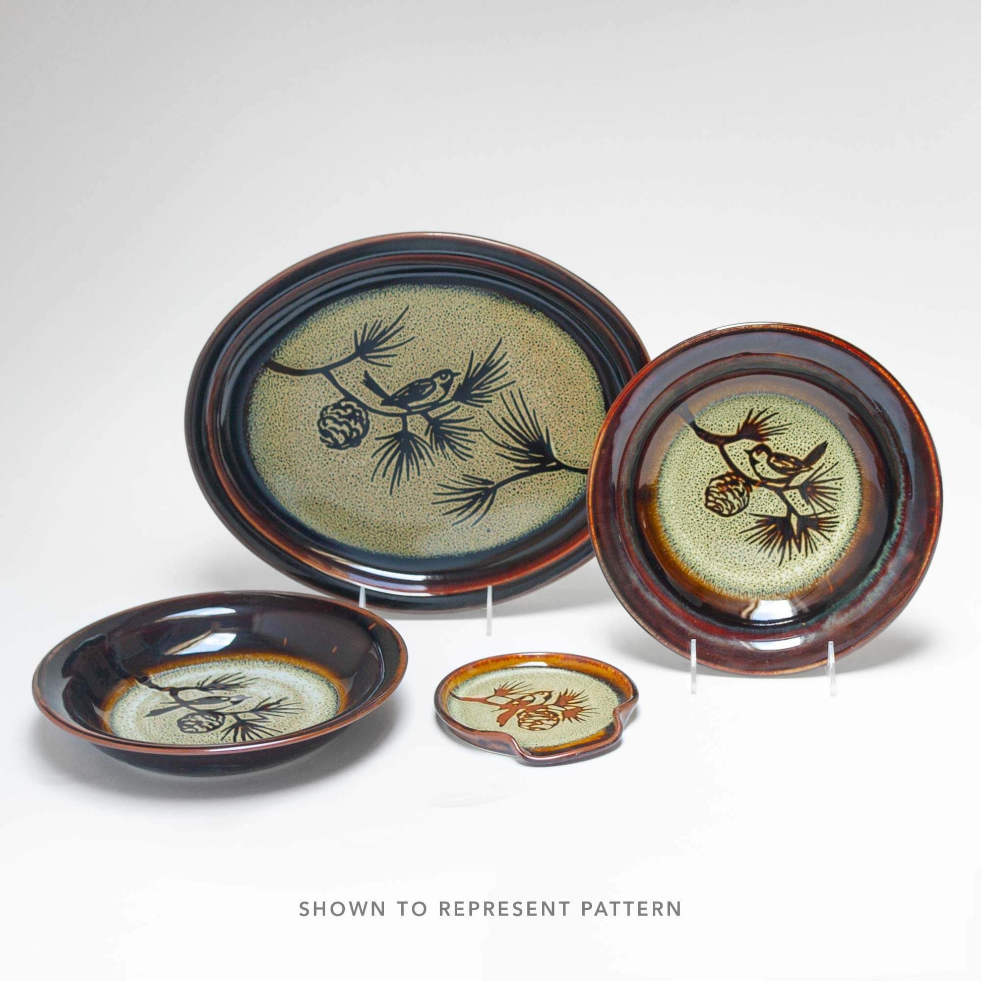 Handmade Pottery Tapas Plate in Hamada Chickadee pattern made by Georgetown Pottery in Maine
