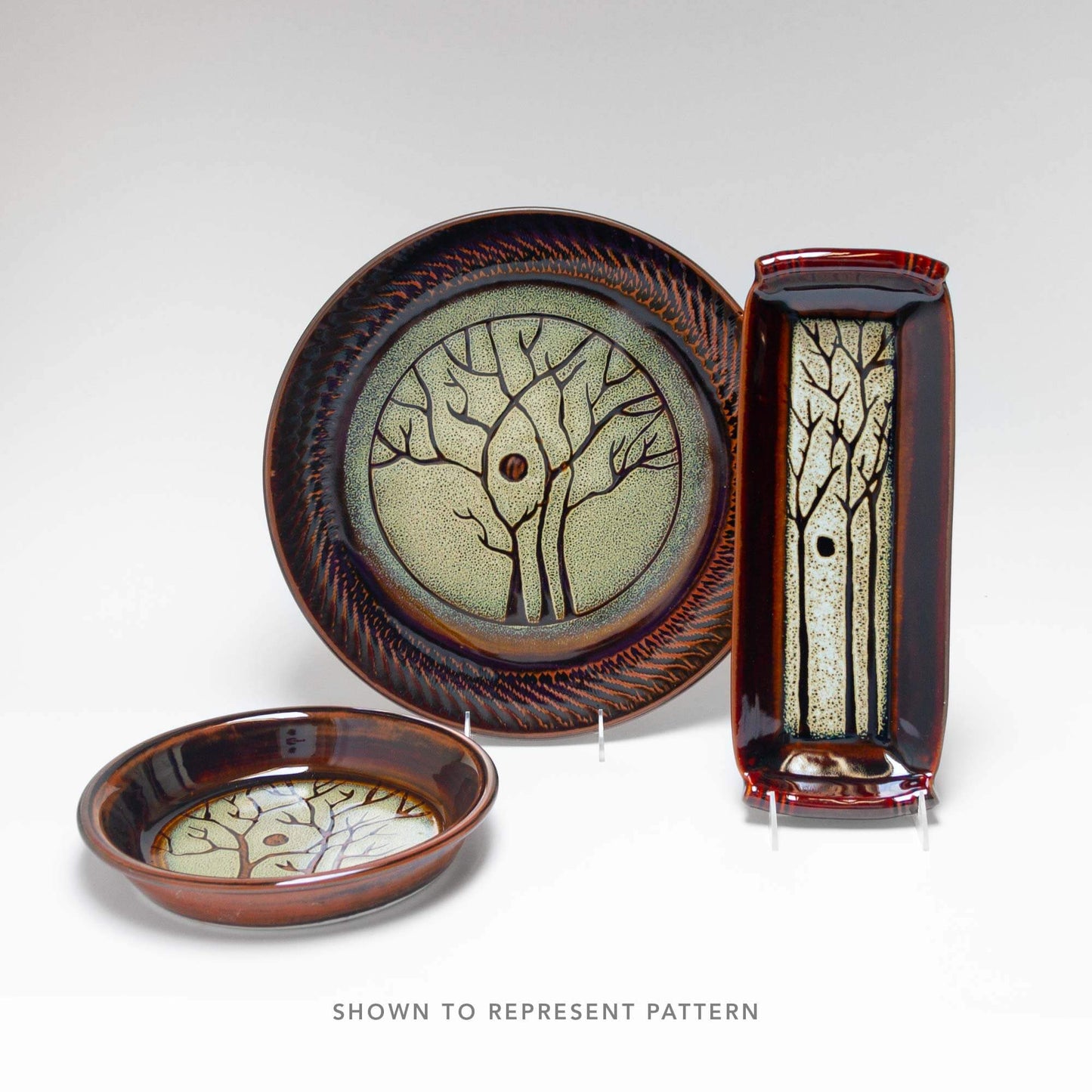 Handmade Pottery Large Clock w/ Stand in Hamada Tree pattern made by Georgetown Pottery in Maine